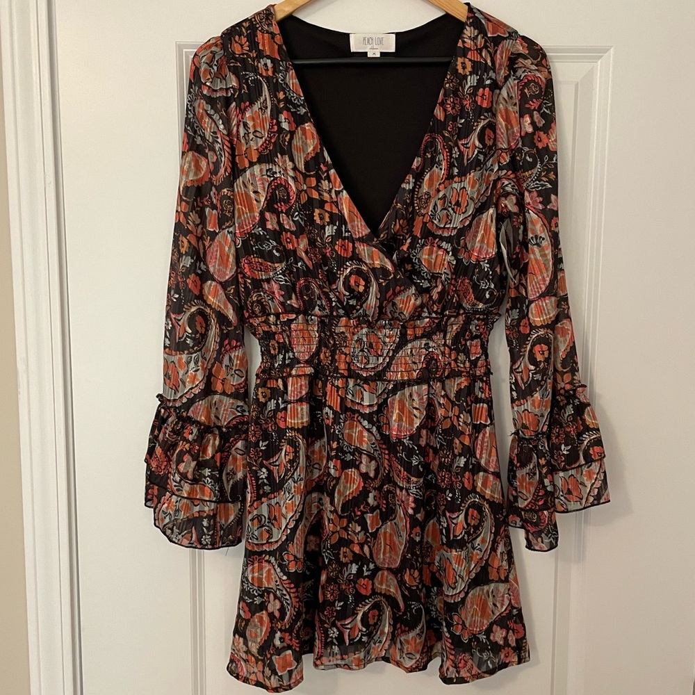 NWT Vici for Peach Love California Paisley Long Sleeve Mini Dress